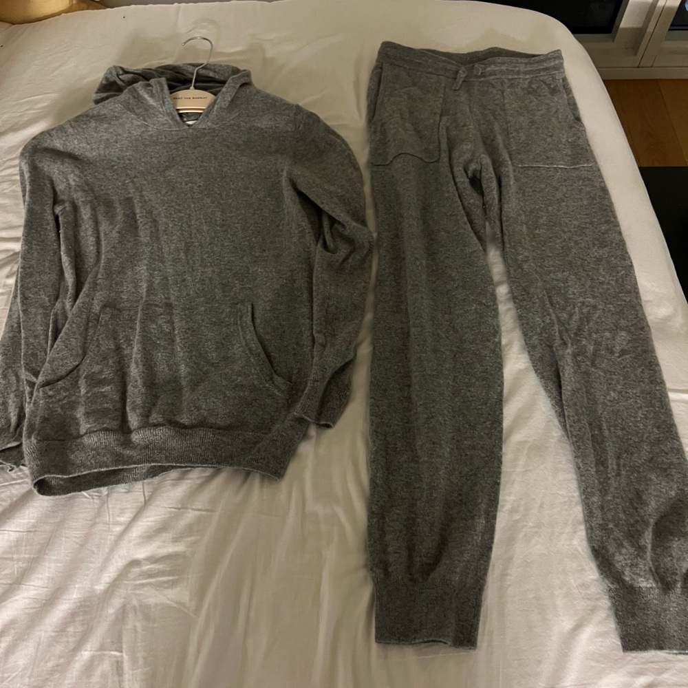 Quince Gray Cashmere Hoodie and Sweatpants Set